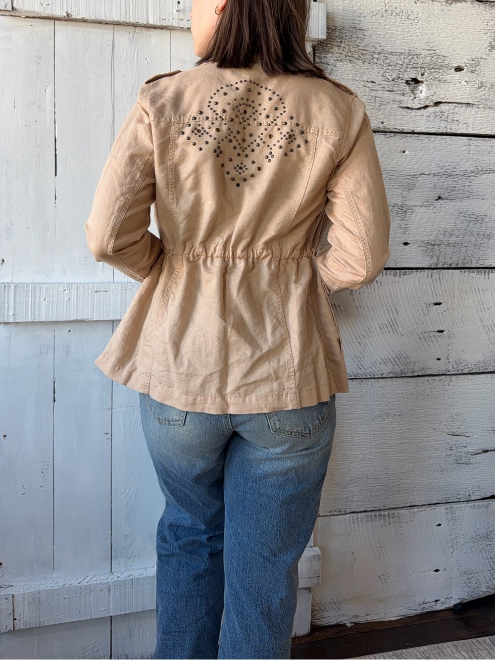 Lucky Brand Studded Tan Utility Military Jacket Size Small